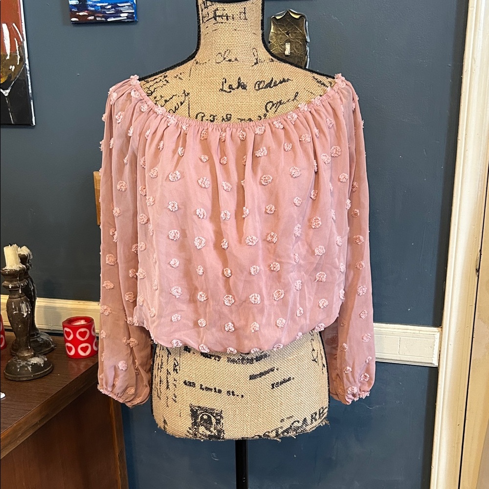 SHEIN Pink Off-Shoulder Textured Blouse